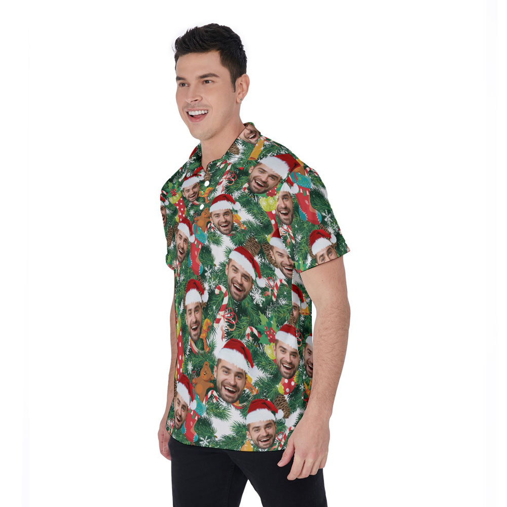 Tropical Christmas Hawaiian Men's Polo Shirt With Custom Face
