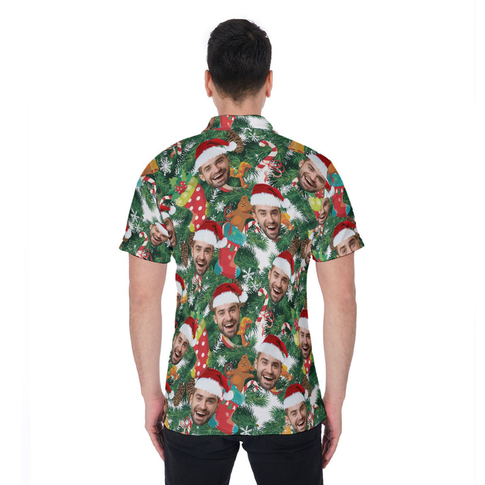 Tropical Christmas Hawaiian Men's Polo Shirt With Custom Face