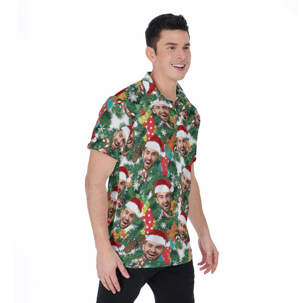 Tropical Christmas Hawaiian Men's Polo Shirt With Custom Face