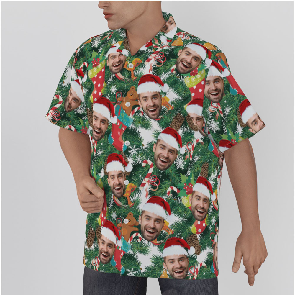 Funny Custom Face Christmas Tropical Men's Hawaiian Shirt