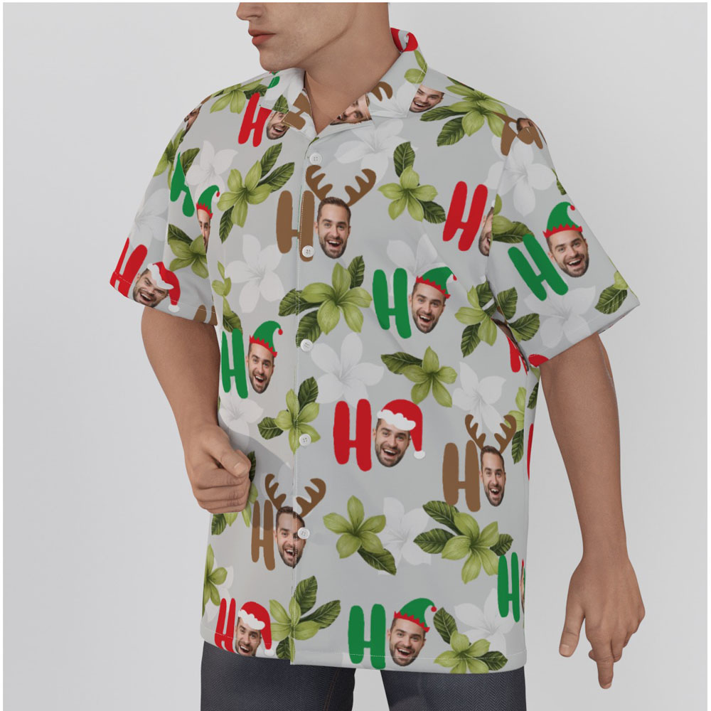 Funny Custom Face Ho Ho Ho Christmas Hawaiian Shirt