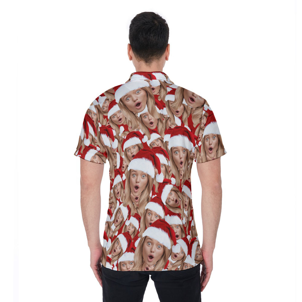 Custom Multiple Faces Christmas Hawaiian Polo Shirt For Men