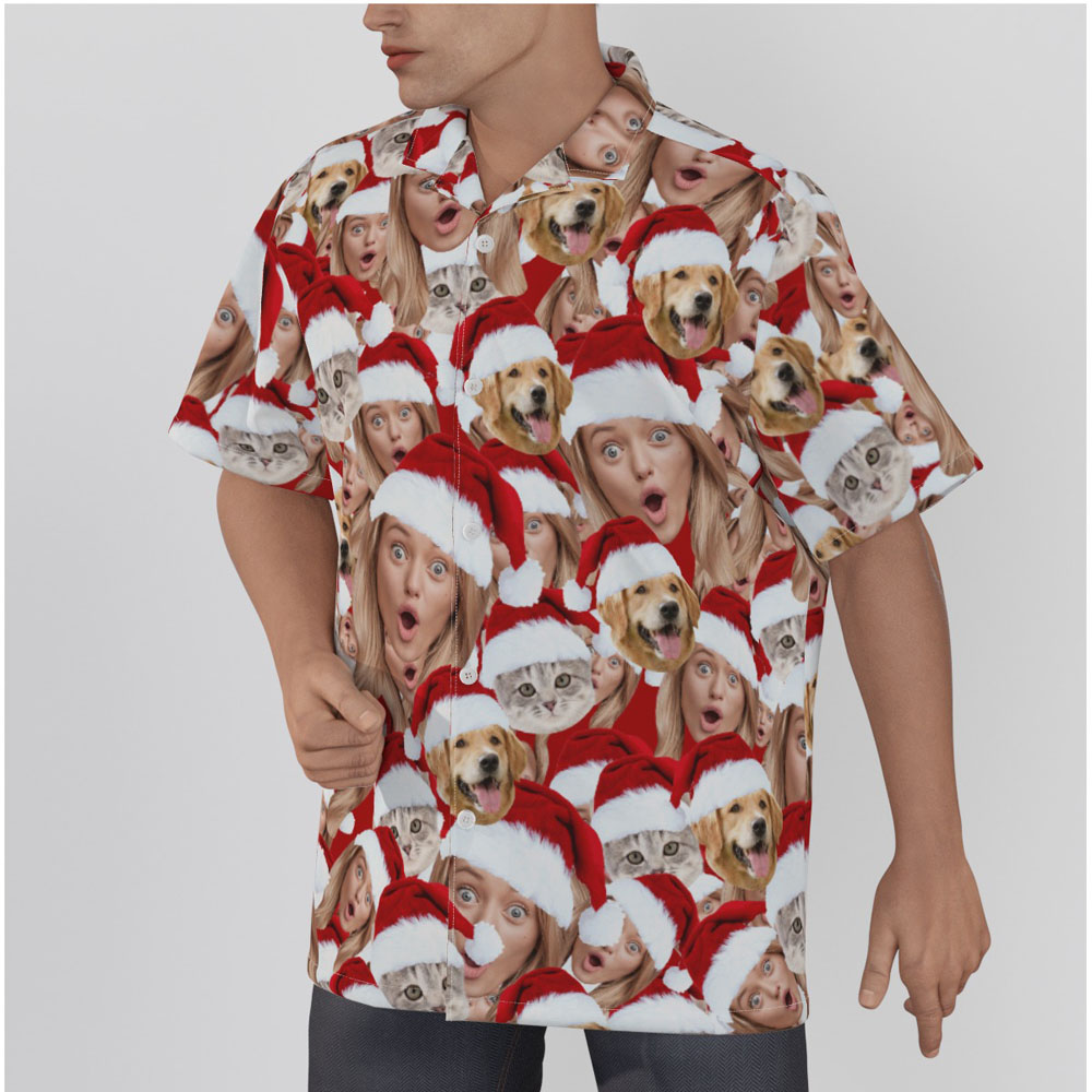 Funny Custom Multiple Faces Christmas Hawaiian Shirt
