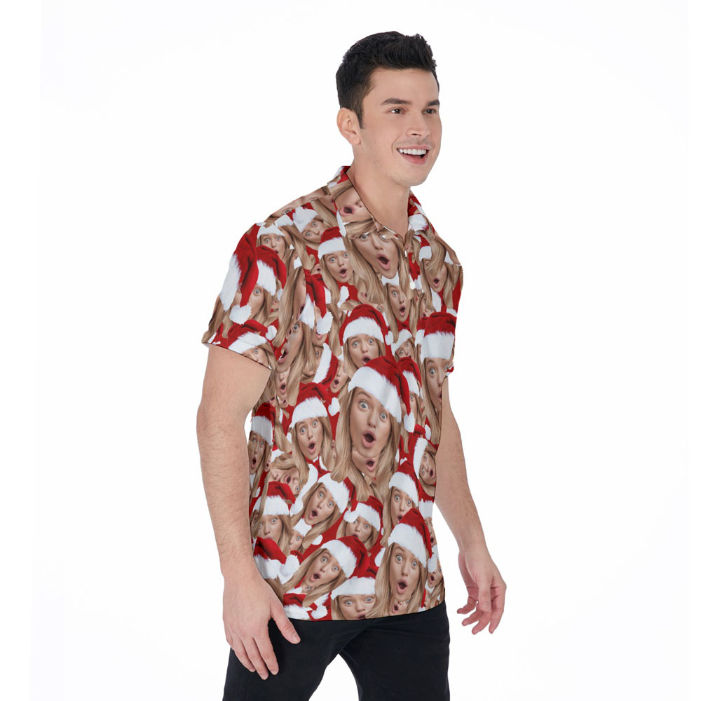 Custom Multiple Faces Christmas Hawaiian Polo Shirt For Men