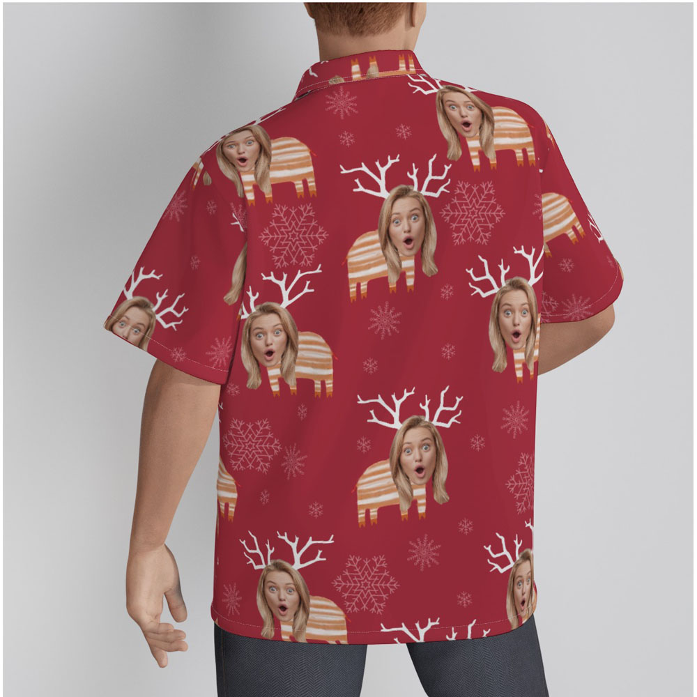 Funny Custom Face Reindeer Christmas Hawaiian Shirt
