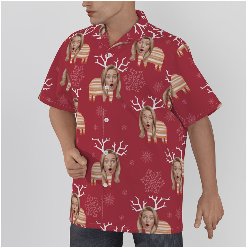 Funny Custom Face Reindeer Christmas Hawaiian Shirt