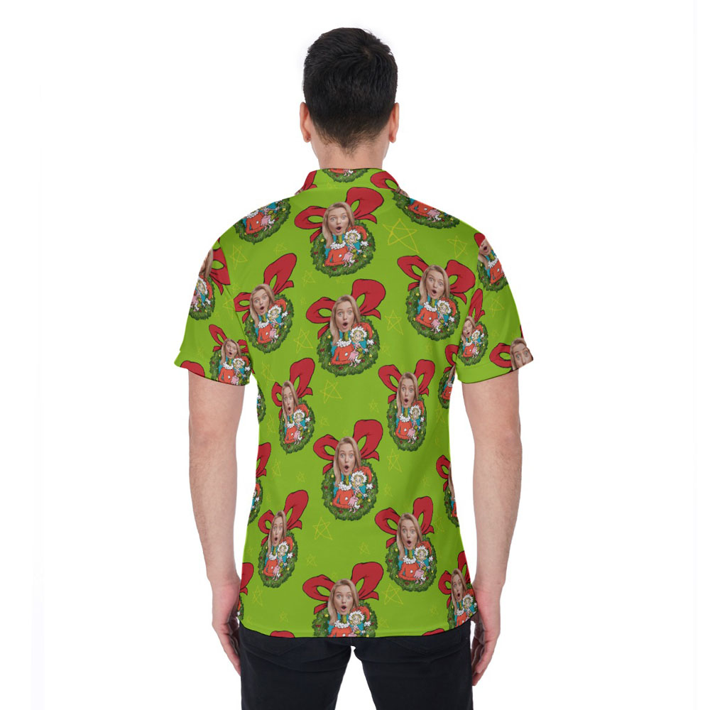 Funny Custom Face Christmas Hawaiian Polo Golf Shirt For Men