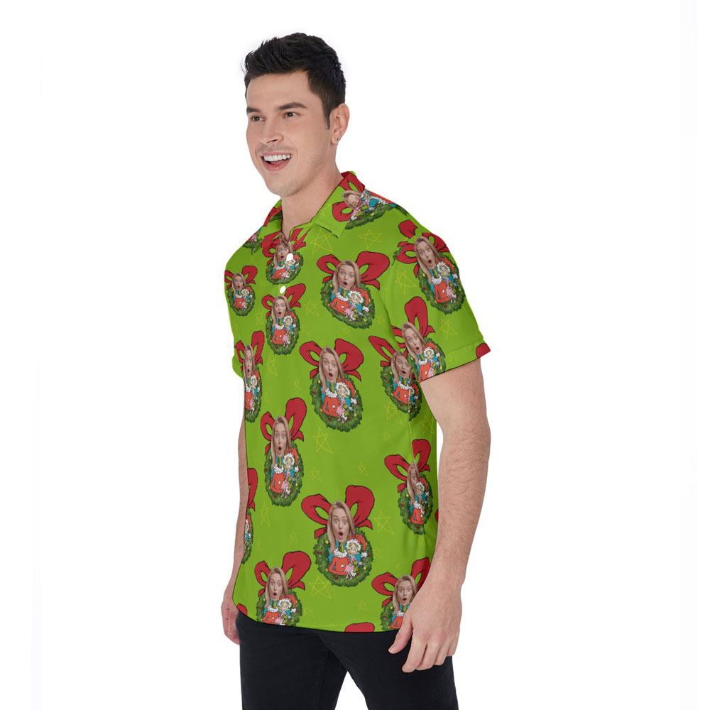 Funny Custom Face Christmas Hawaiian Polo Golf Shirt For Men