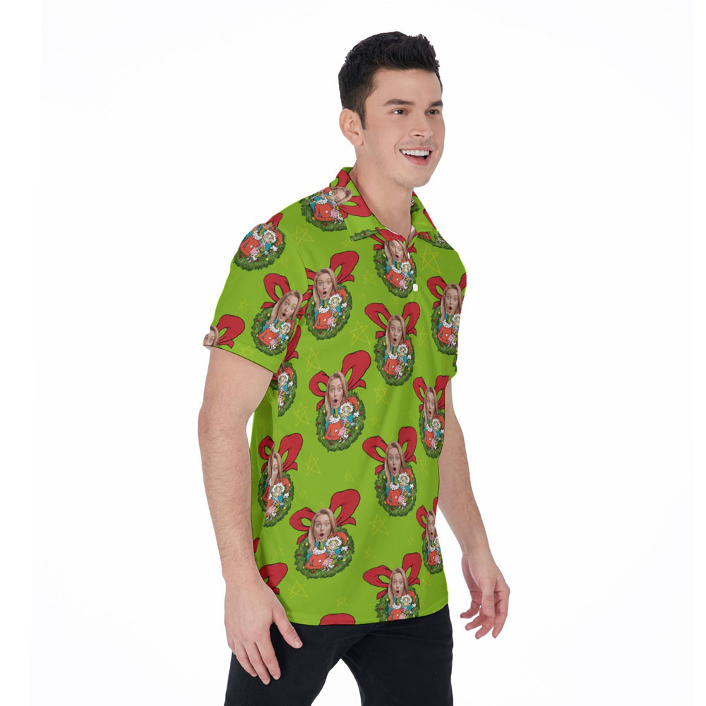 Funny Custom Face Christmas Hawaiian Polo Golf Shirt For Men