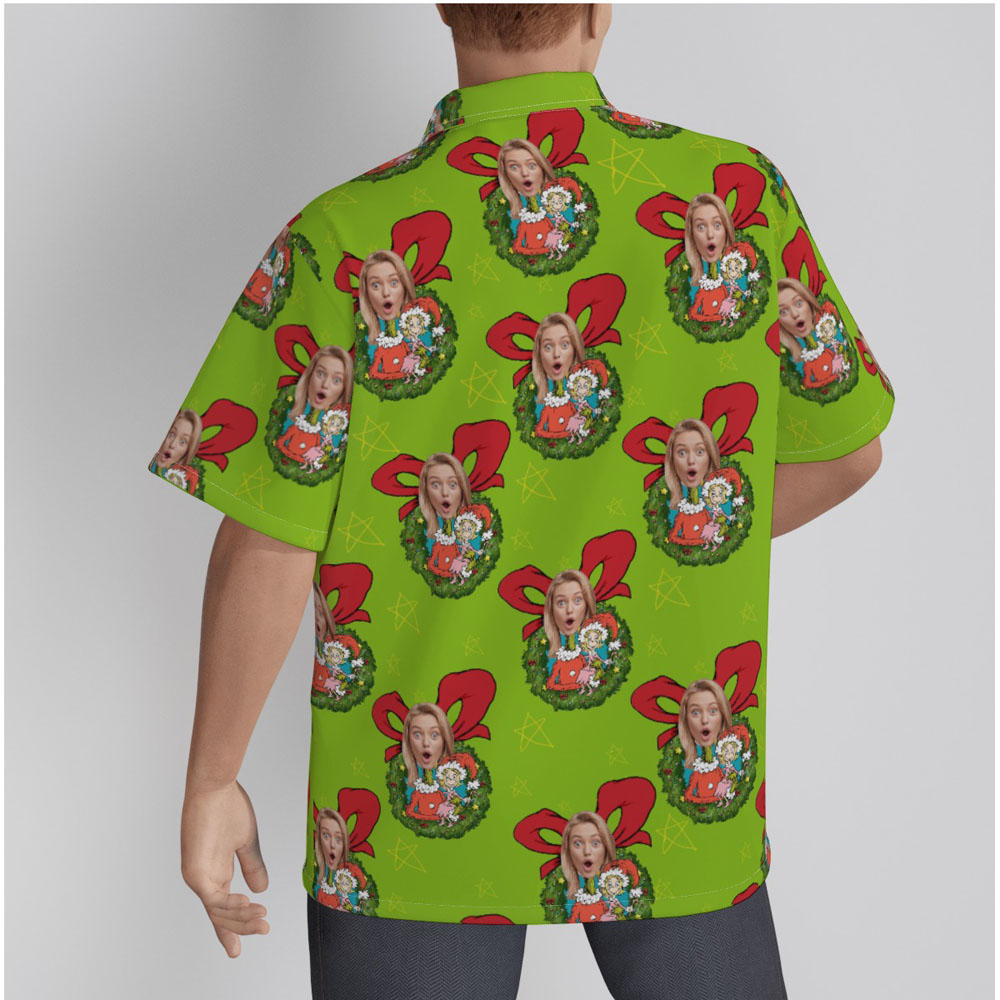 Funny Custom Face Men's Green Christmas Hawaiian Shirt