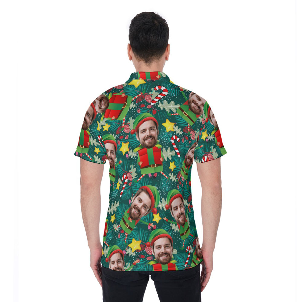 Funny Custom Face Elf Christmas Tropical Hawaiian Polo Shirt