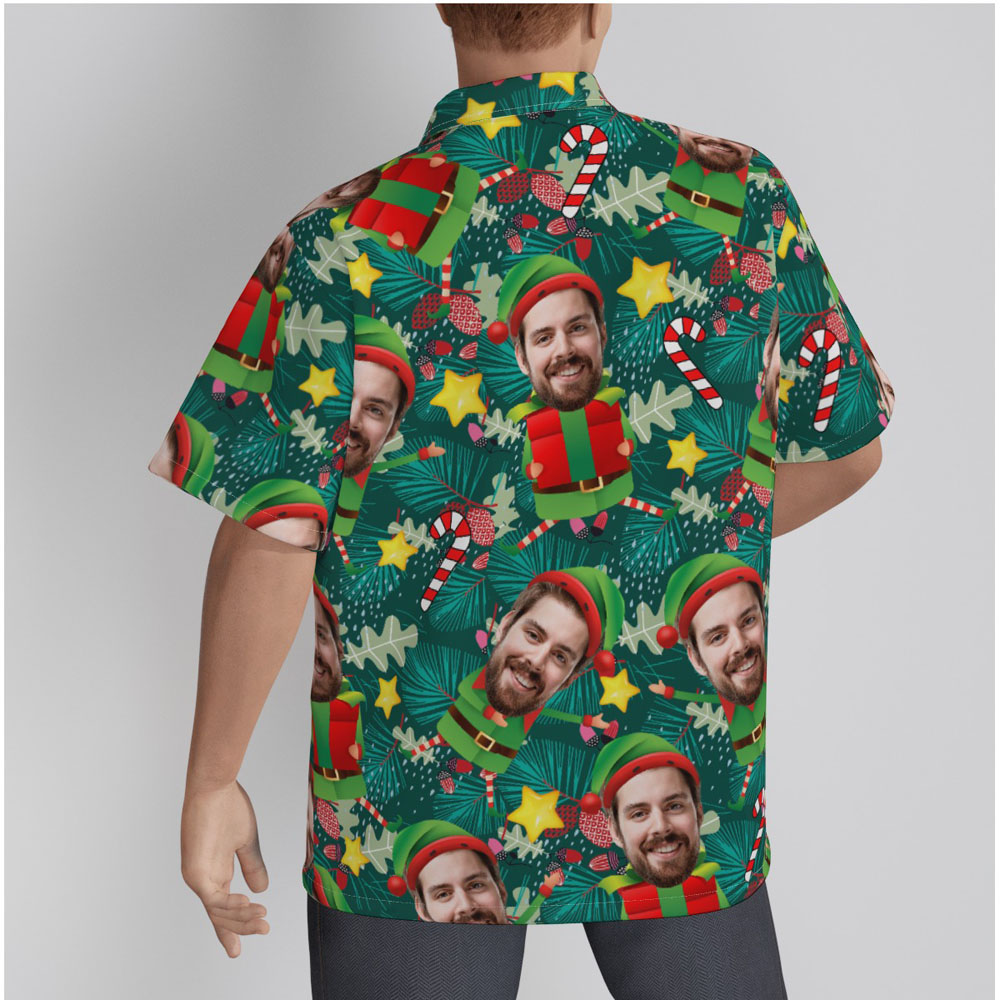 Funny Custom Face Christmas Elf Tropical Hawaiian Shirt
