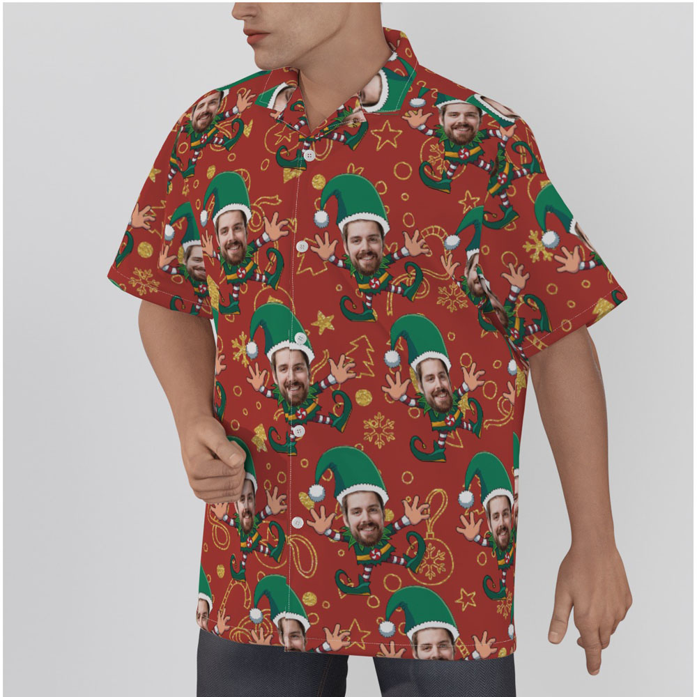 Funny Christmas Elf Custom Face Hawaiian Shirt