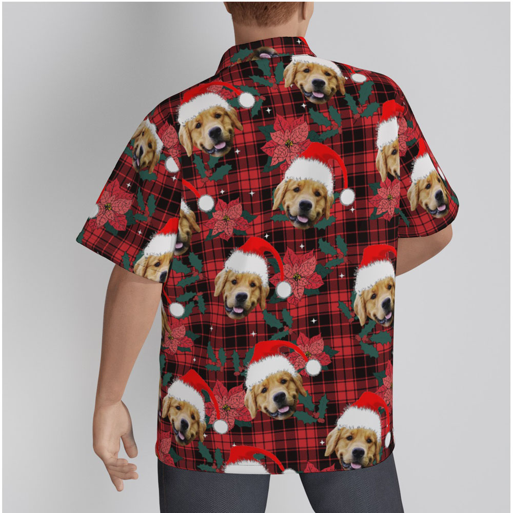 Funny Custom Dog Face Christmas Floral Buffalo Plaid Hawaiian Shirt