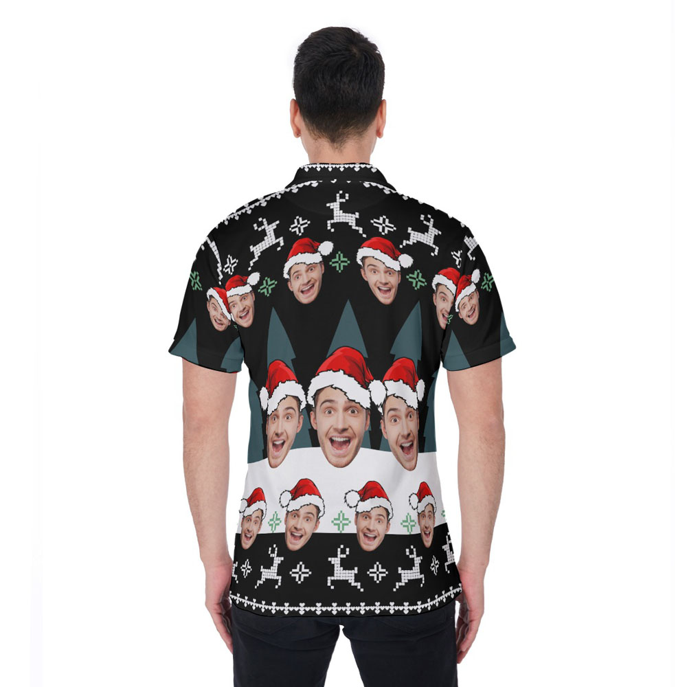 Custom Face Hawaiian Polo Shirt With Ugly Christmas Patterns