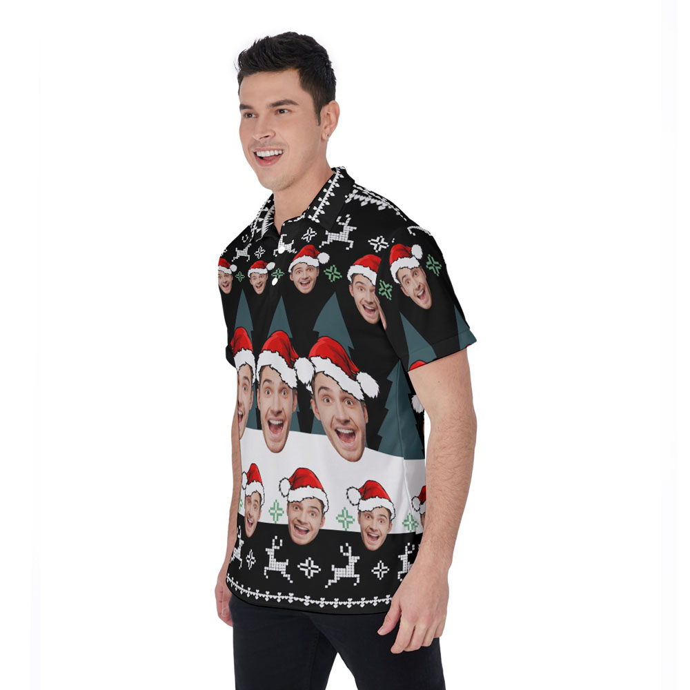 Custom Face Hawaiian Polo Shirt With Ugly Christmas Patterns