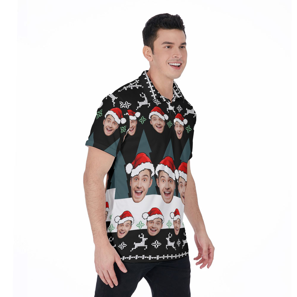 Custom Face Hawaiian Polo Shirt With Ugly Christmas Patterns