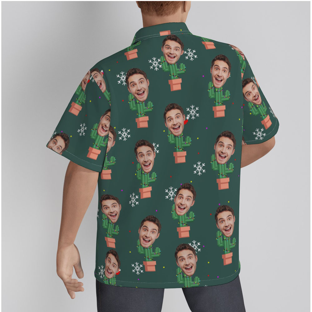 Custom Face Christmas Cactus Green Hawaiian Shirt