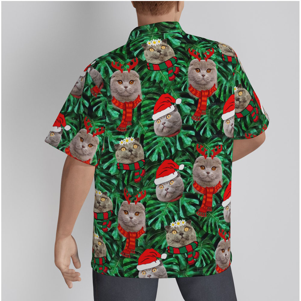 Funny Christmas Hawaiian Shirt With Custom Cat Face
