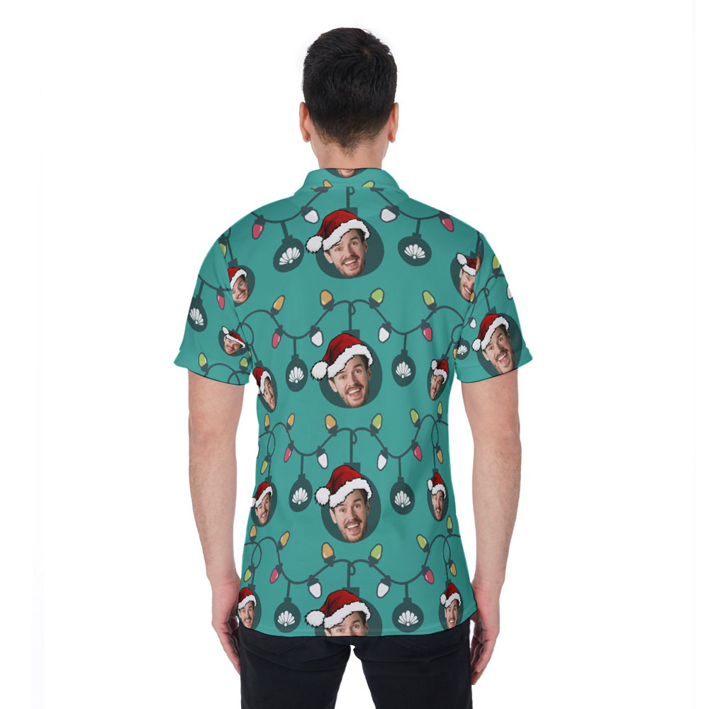 Funny Custom Face With Christmas Decorations Hawaiian Polo Shirt For Men