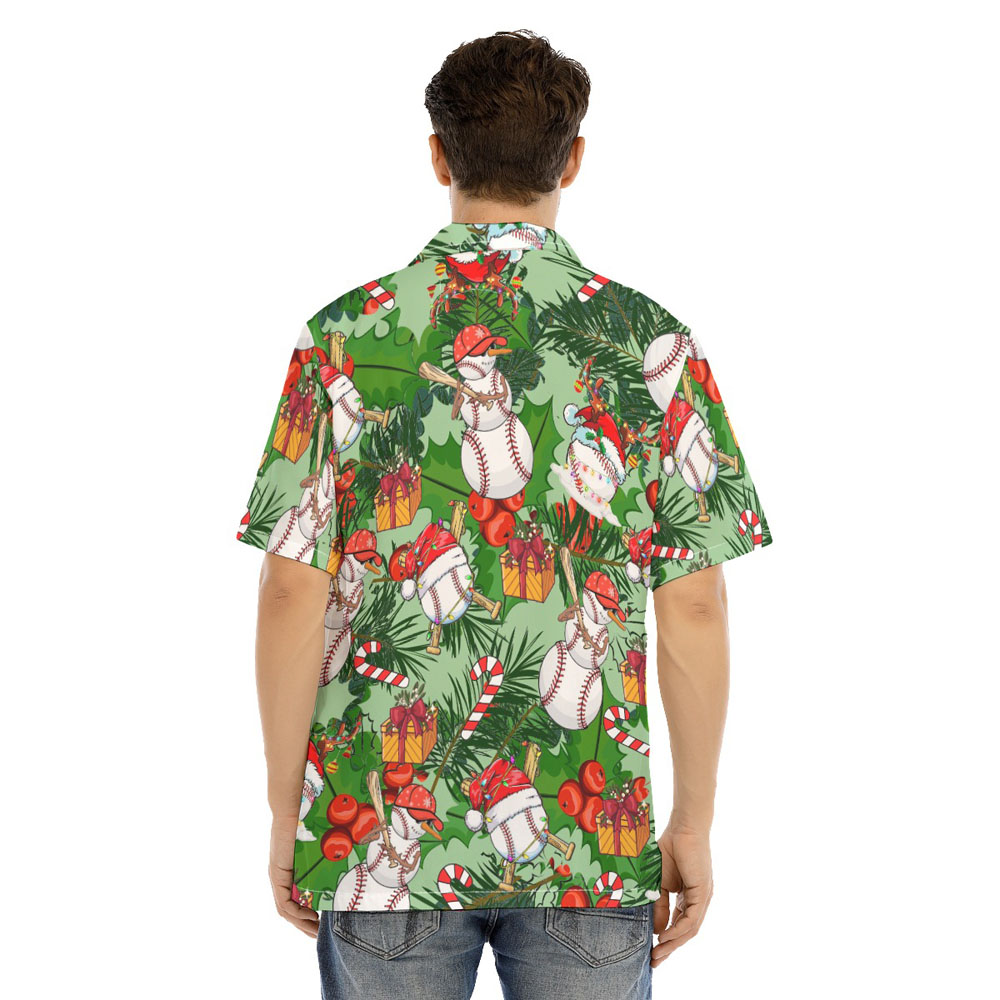Christmas Baseball Snowman Tropical Green Men's Hawaiian Shirt
