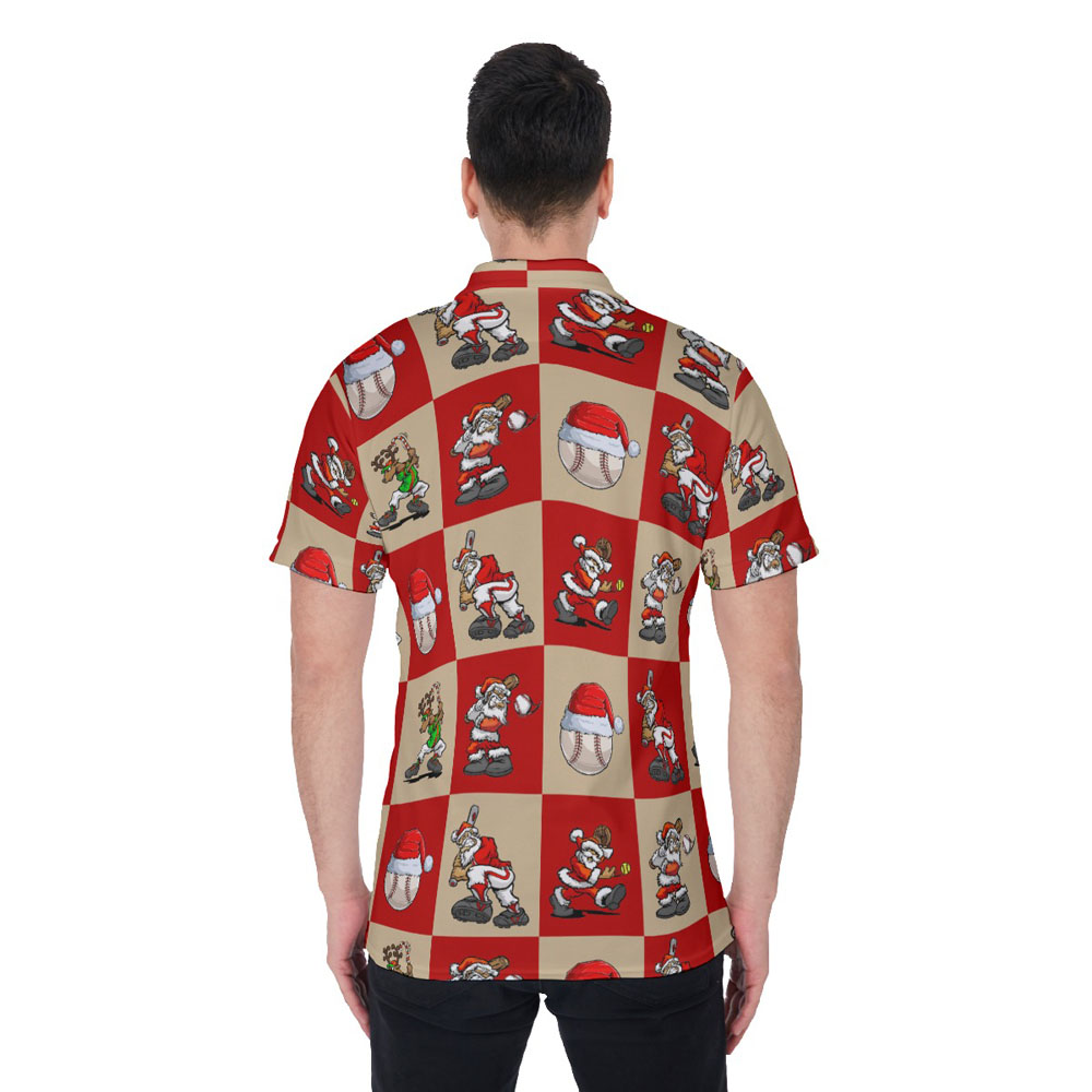 Funny Christmas Santa Playing Baseball Christmas Hawaiian Polo Shirt For Men