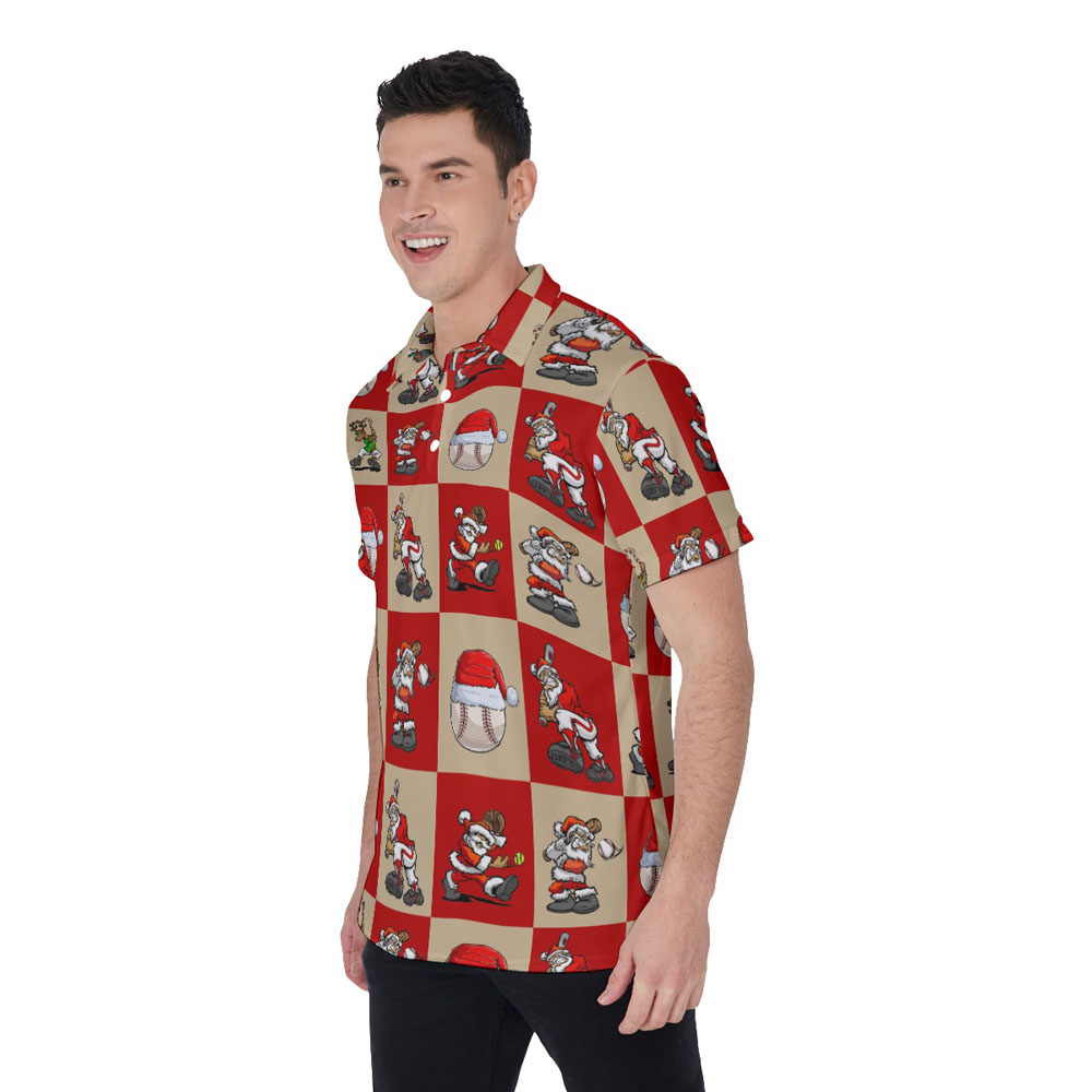 Funny Christmas Santa Playing Baseball Christmas Hawaiian Polo Shirt For Men