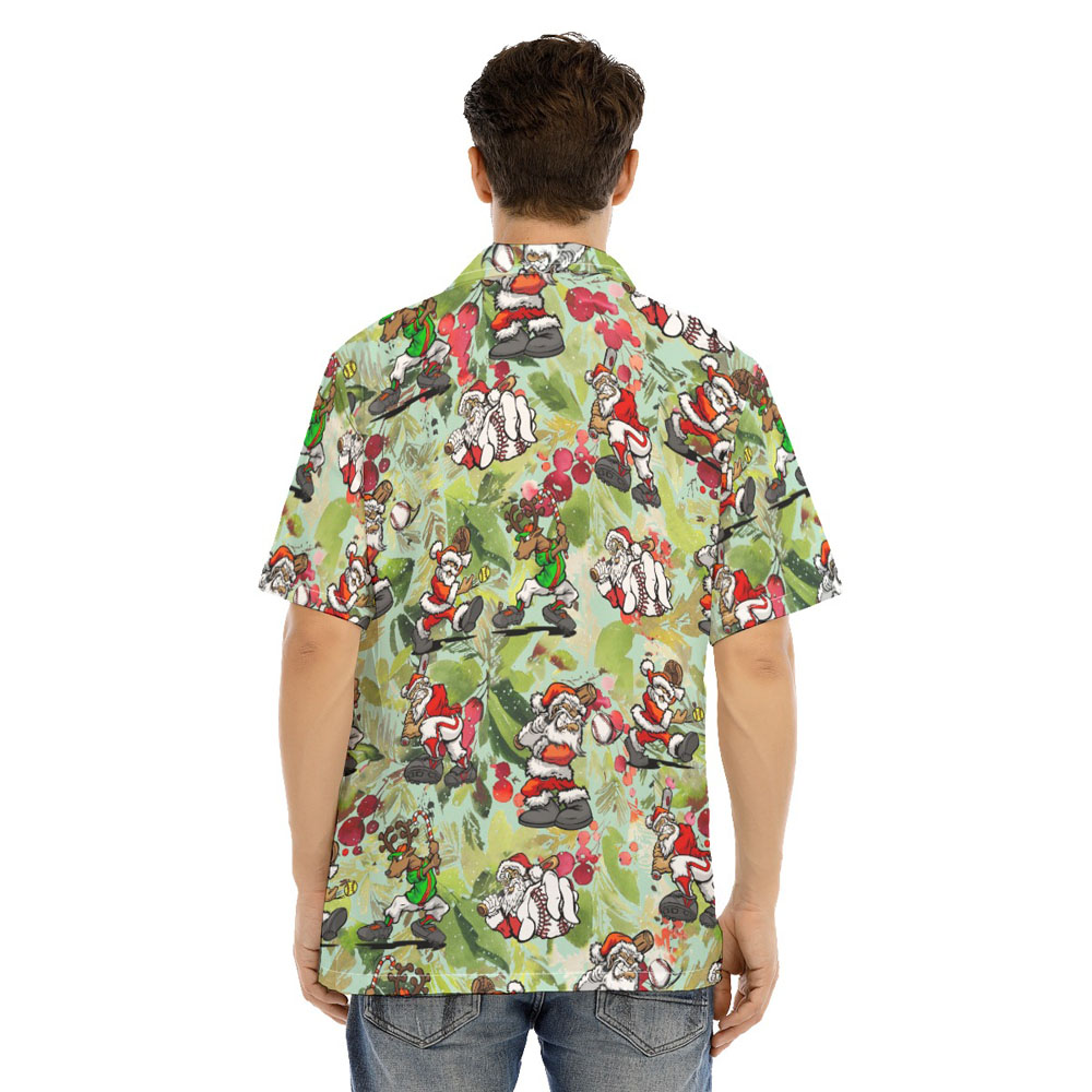 Funny Santa Claus Playing Baseball Tropical Christmas Hawaiian Shirt