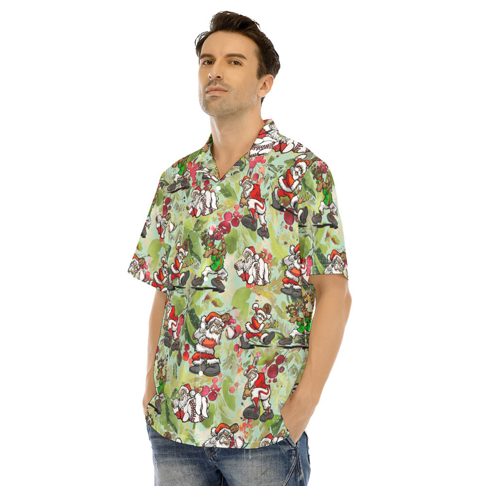 Funny Santa Claus Playing Baseball Tropical Christmas Hawaiian Shirt