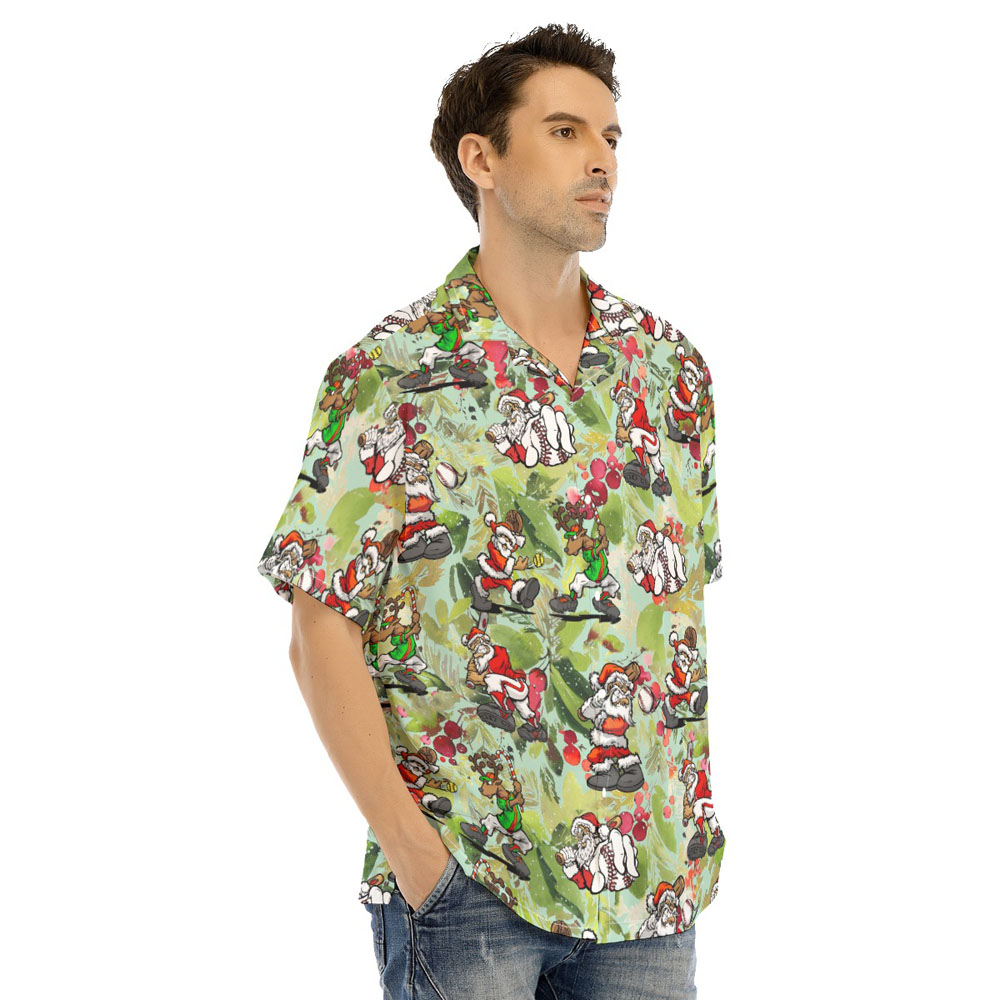 Funny Santa Claus Playing Baseball Tropical Christmas Hawaiian Shirt