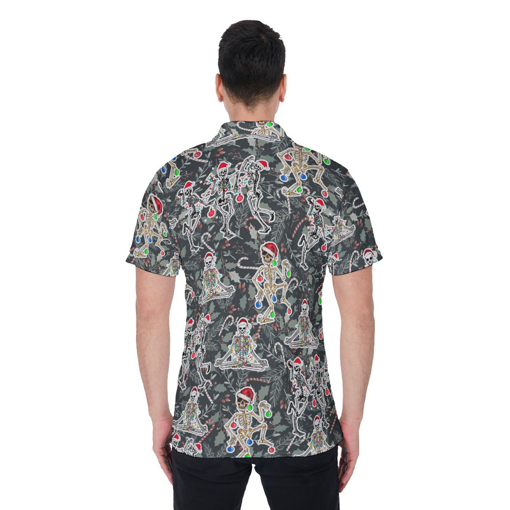 Funny Christmas Skeleton Hawaiian Polo Shirt For Men