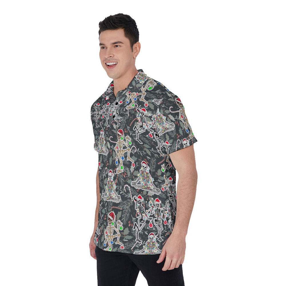 Funny Christmas Skeleton Hawaiian Polo Shirt For Men