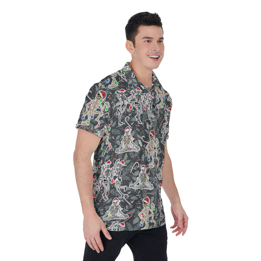 Funny Christmas Skeleton Hawaiian Polo Shirt For Men