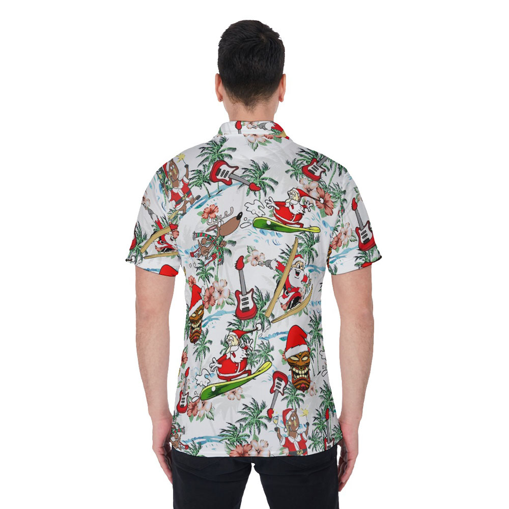 Funny Santa Claus Skiing Christmas Hawaiian Polo Shirt For Men