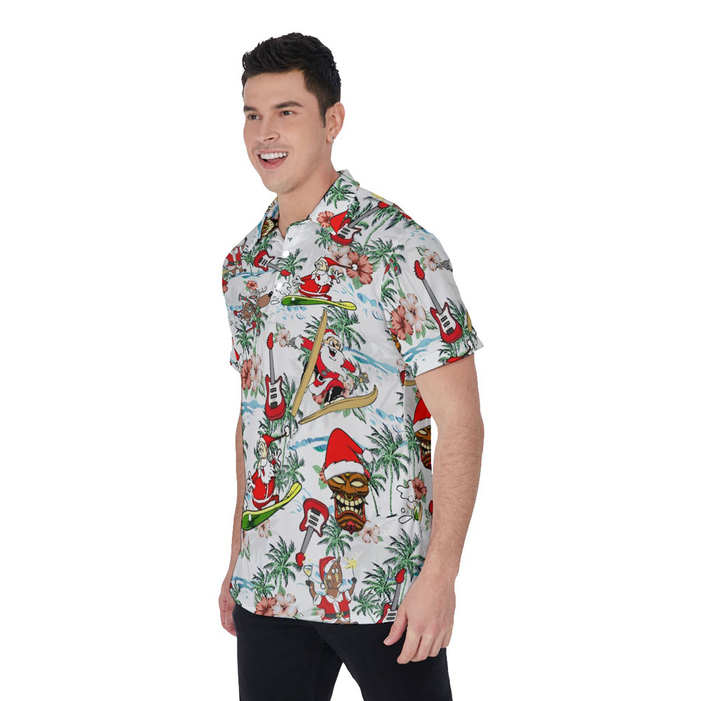 Funny Santa Claus Skiing Christmas Hawaiian Polo Shirt For Men