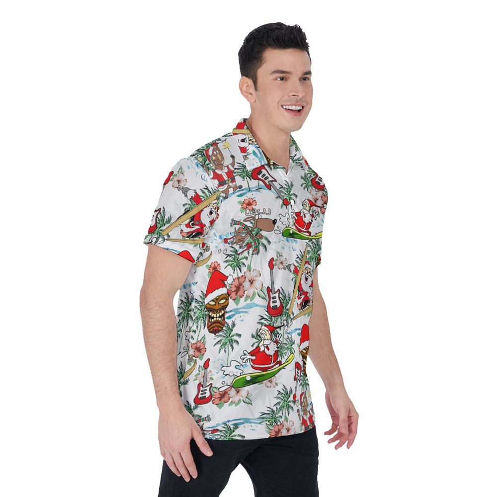 Funny Santa Claus Skiing Christmas Hawaiian Polo Shirt For Men