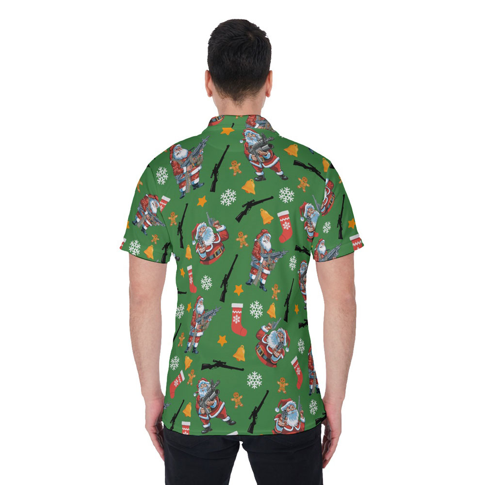 Cool Tactical Santa With Gun Christmas Hawaiian Polo Shirt For Men