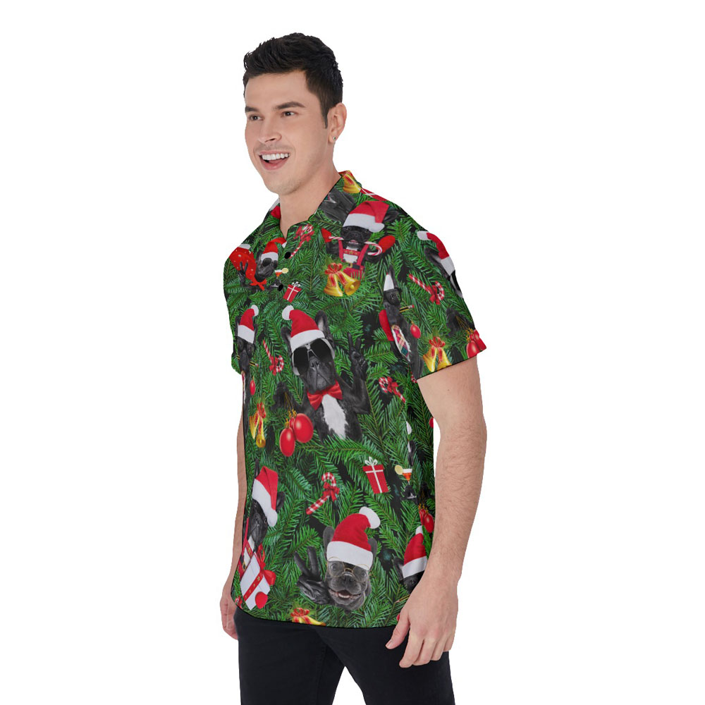 Funny Christmas Pug Hawaiian Polo Shirt
