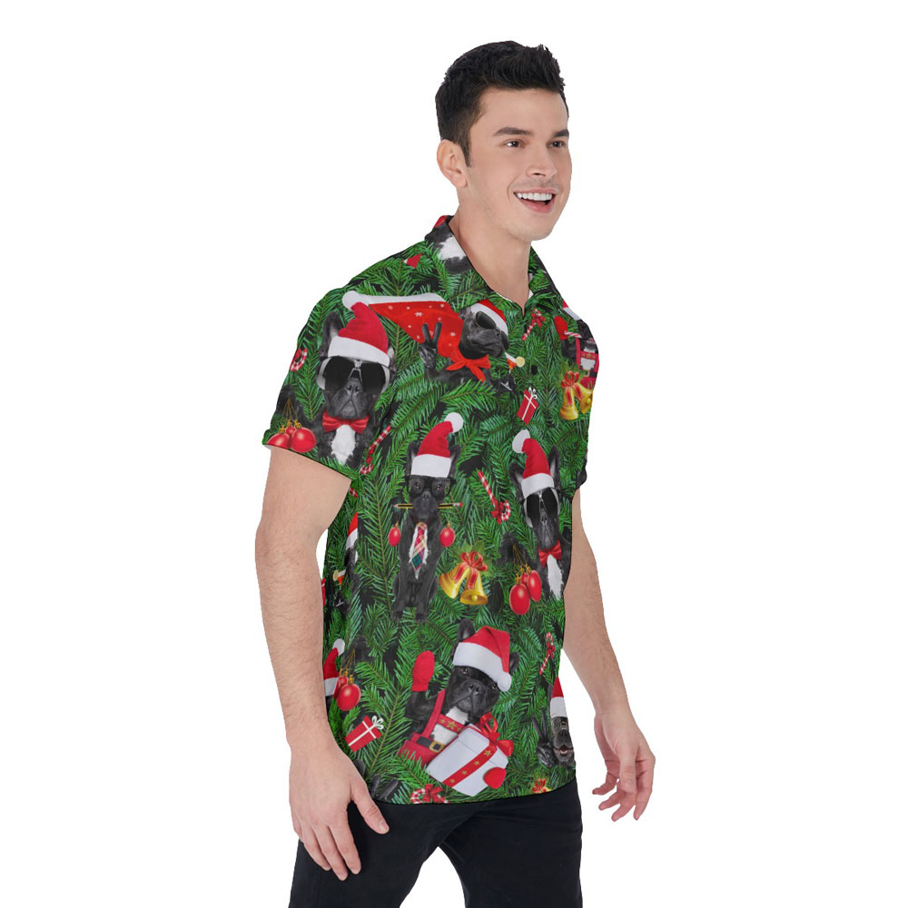 Funny Christmas Pug Hawaiian Polo Shirt