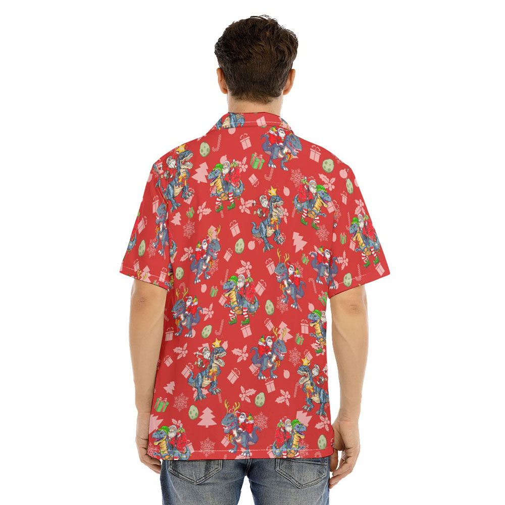 Funny Santa Riding Dinosaur Christmas Hawaiian Shirt For Men