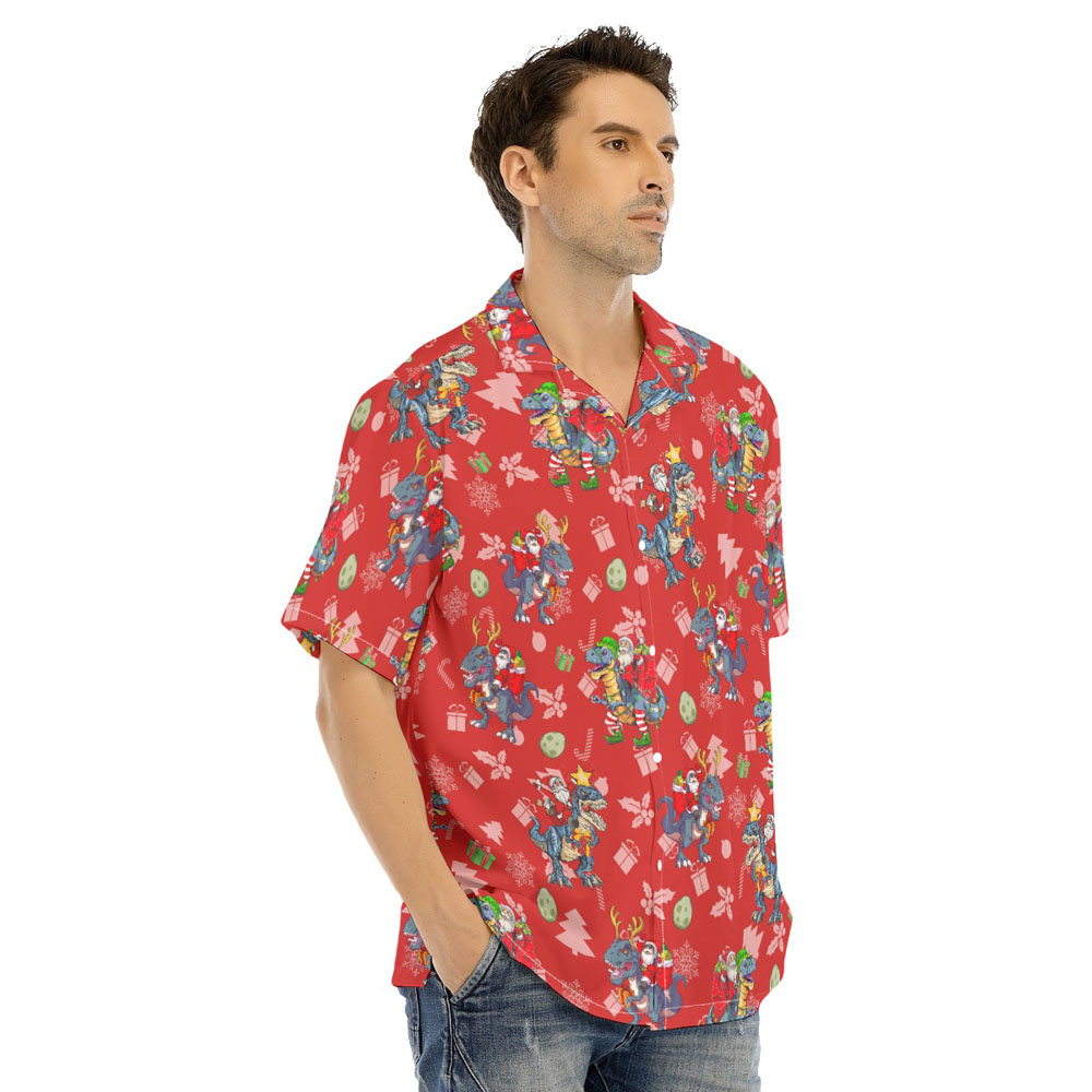 Funny Santa Riding Dinosaur Christmas Hawaiian Shirt For Men
