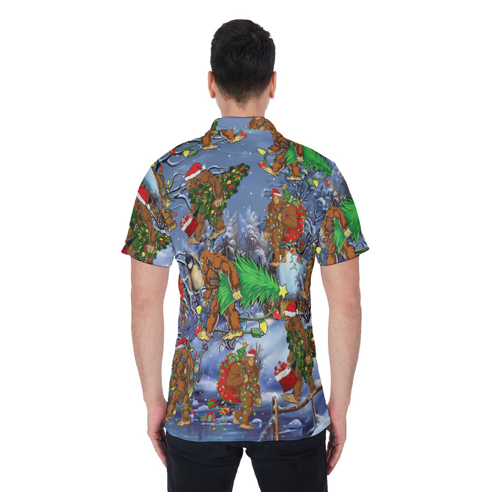 Funny Christmas Sasquatch Hawaiian Polo Golf Shirt For Men