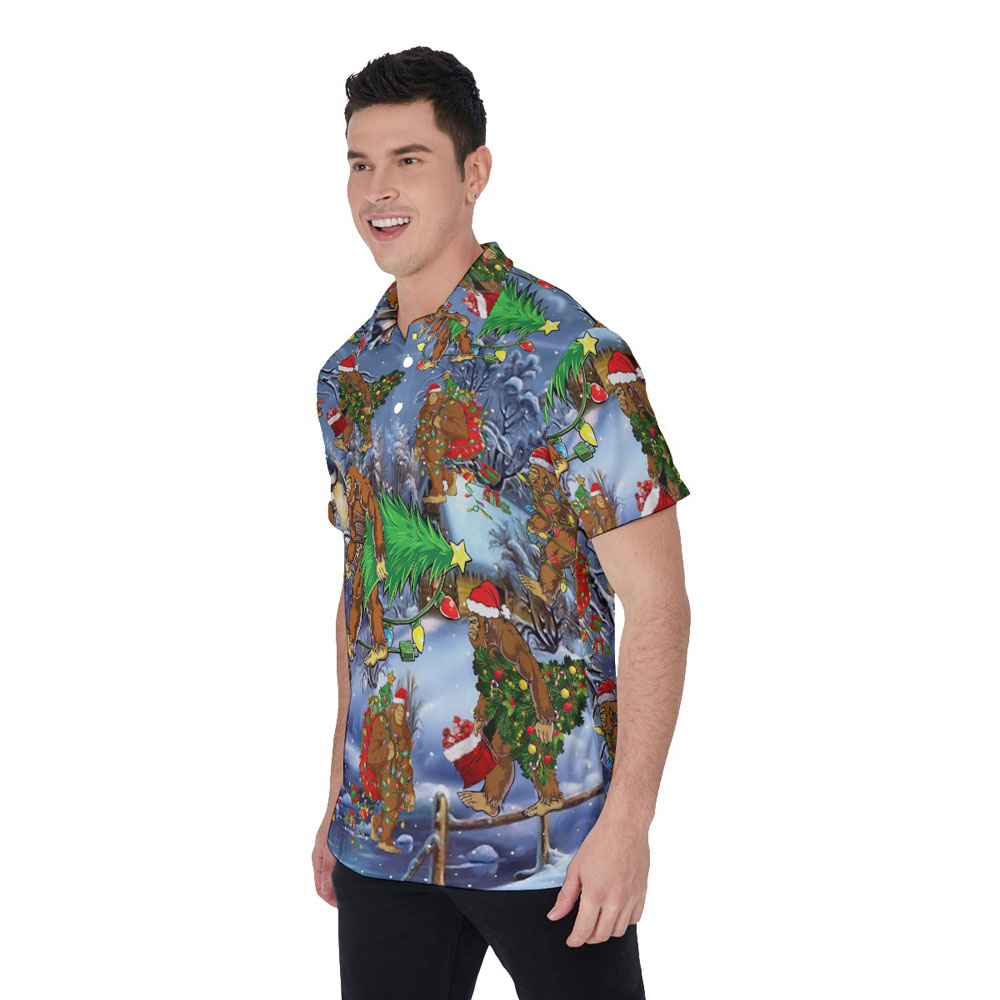 Funny Christmas Sasquatch Hawaiian Polo Golf Shirt For Men