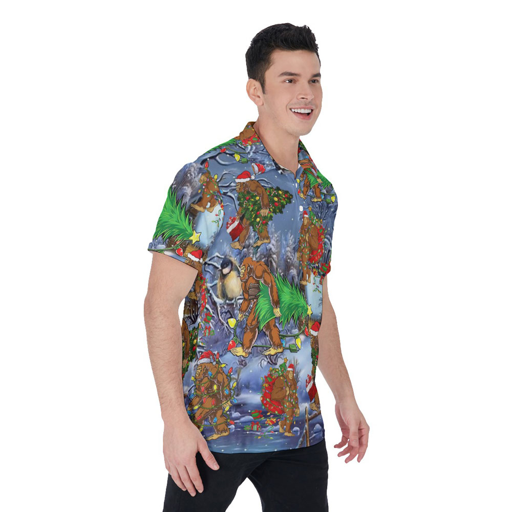 Funny Christmas Sasquatch Hawaiian Polo Golf Shirt For Men