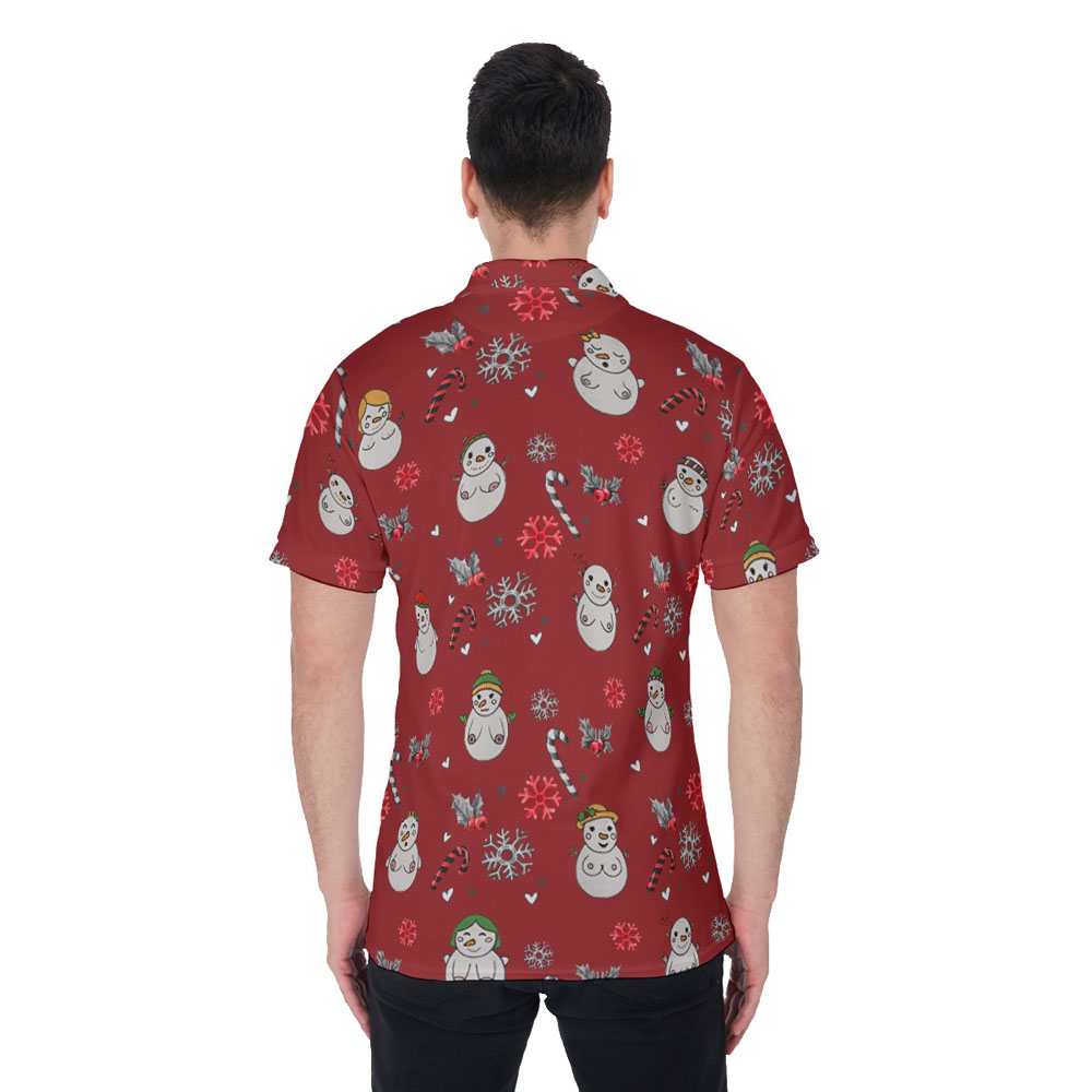 Funny Naughty Snowman Christmas Hawaiian Polo Shirt For Men
