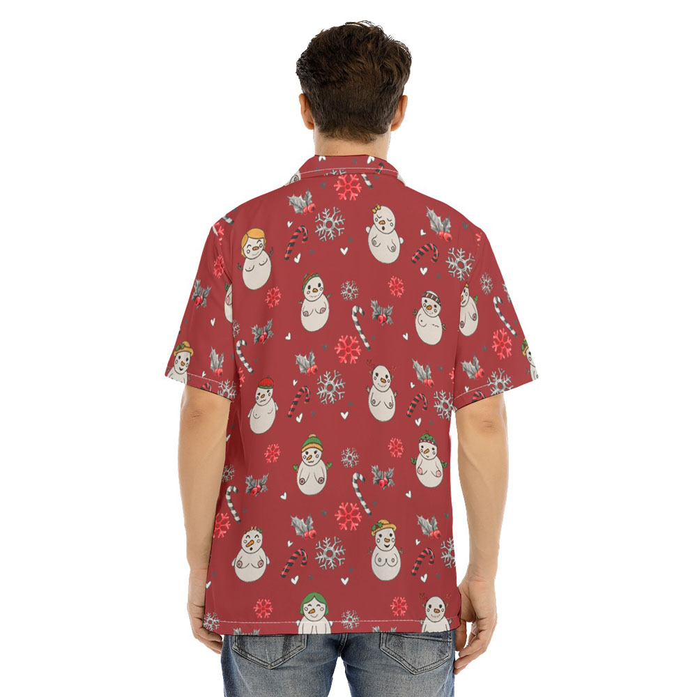 Naughty Snowman Christmas Candy Cane Red Hawaiian Shirt