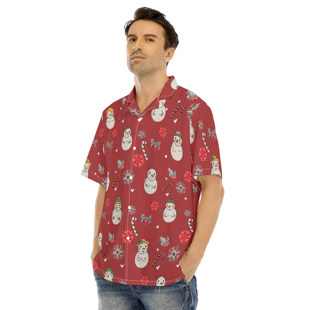 Naughty Snowman Christmas Candy Cane Red Hawaiian Shirt