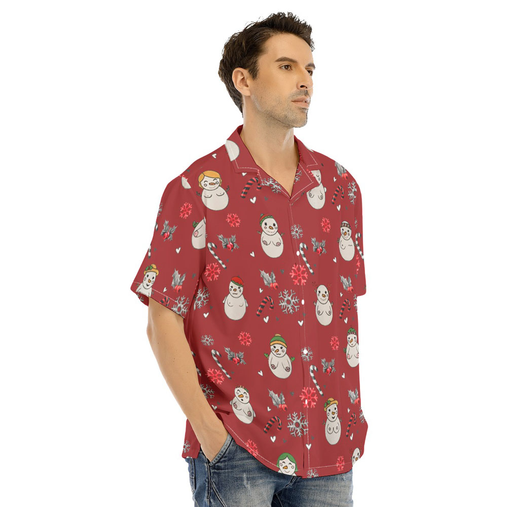 Naughty Snowman Christmas Candy Cane Red Hawaiian Shirt
