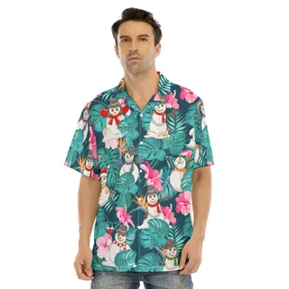 Christmas Snowman Floral Hawaiian Shirt