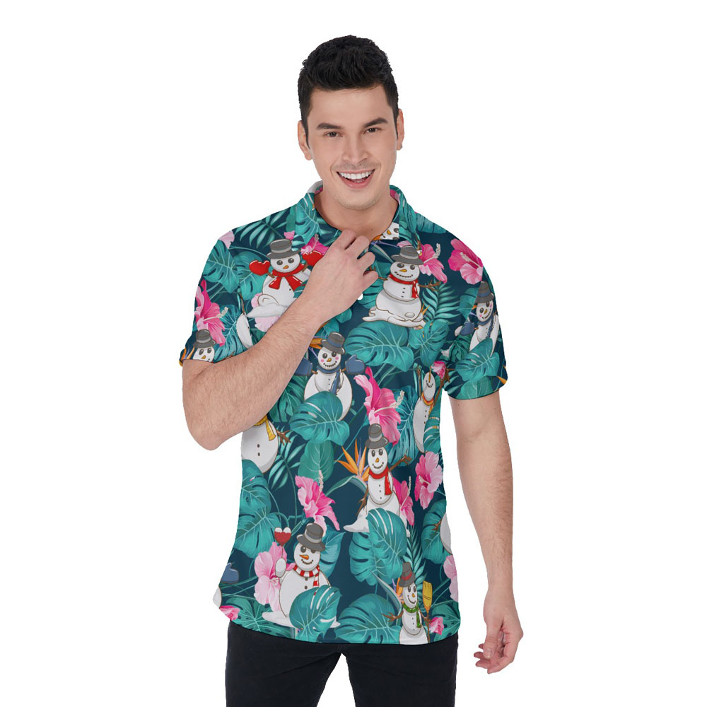 Cute Snowman Christmas Floral Hawaiian Polo Shirt For Men - variant image 1